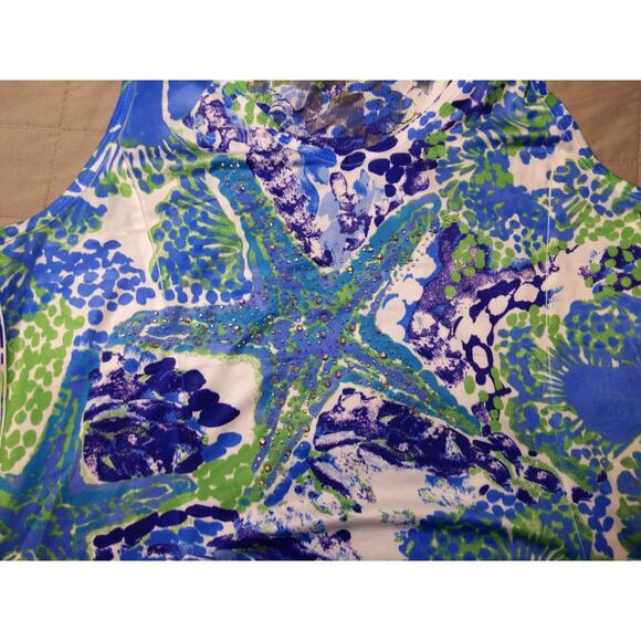 India Boutique Womens OS Starfish Beach Dress Blue Green White Godet - Picture 4 of 8